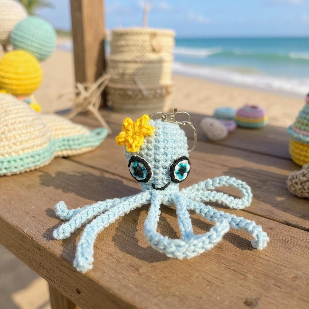 PORTE-CLÉS MINI OLLIE LA PIEUVRE BLEU - Amigurumi qui BRILLE DANS LE NOIR