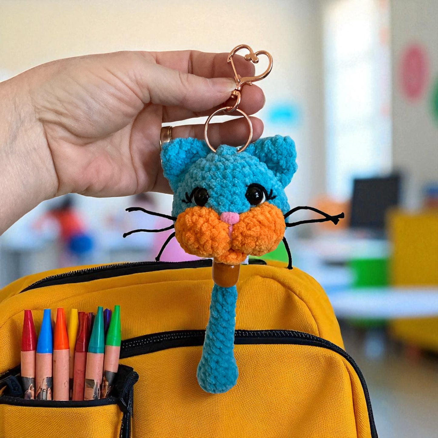 PORTE-CLÉS BONO LE CHATON bleu et orange