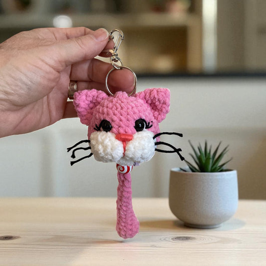PORTE-CLÉS BONO LE CHATON rose et blanc
