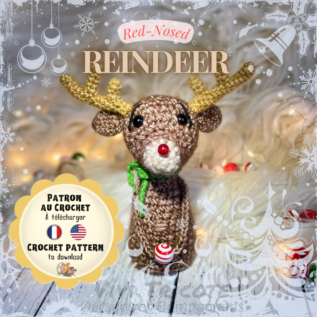 LE RENNE au NEZ ROUGE - PATRON GRATUIT AU CROCHET à télécharger, tutoriel PDF FRANÇAIS ou ANGLAIS