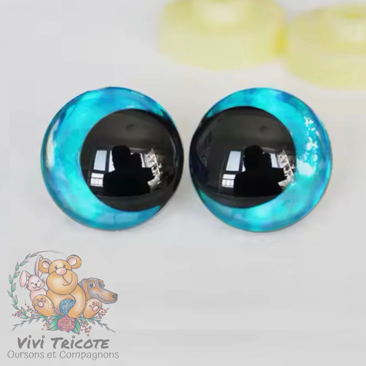 YEUX 3D DEMI-LUNE Bleu - 14mm - 16mm - 18mm - 20mm -25mm - 30mm -35mm