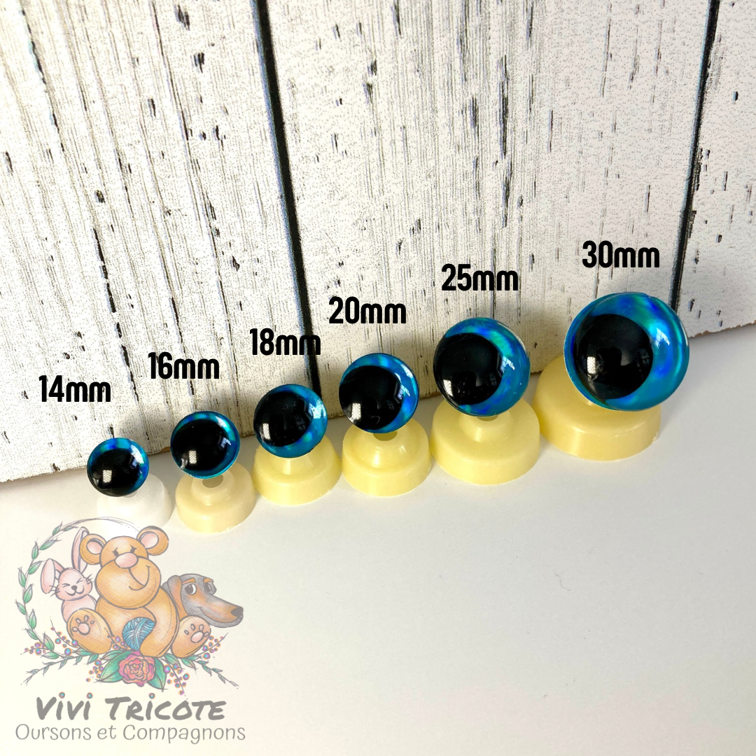 YEUX 3D DEMI-LUNE Bleu - 14mm - 16mm - 18mm - 20mm -25mm - 30mm -35mm