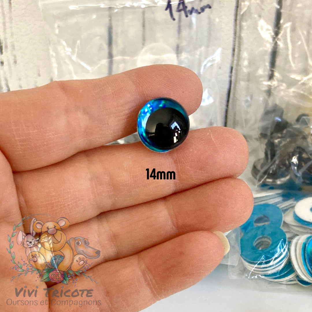 YEUX 3D DEMI-LUNE Bleu - 14mm - 16mm - 18mm - 20mm -25mm - 30mm -35mm
