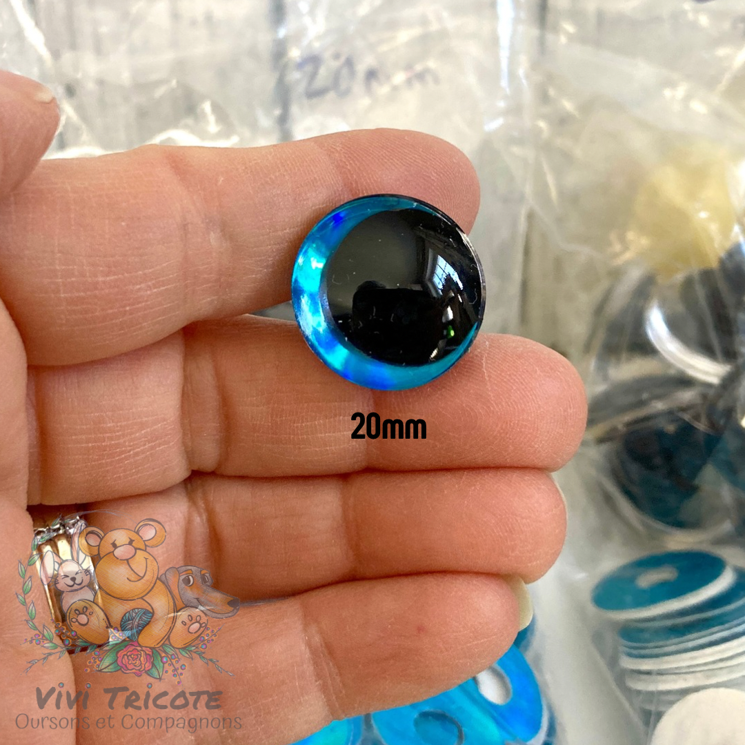 YEUX 3D DEMI-LUNE Bleu - 14mm - 16mm - 18mm - 20mm -25mm - 30mm -35mm