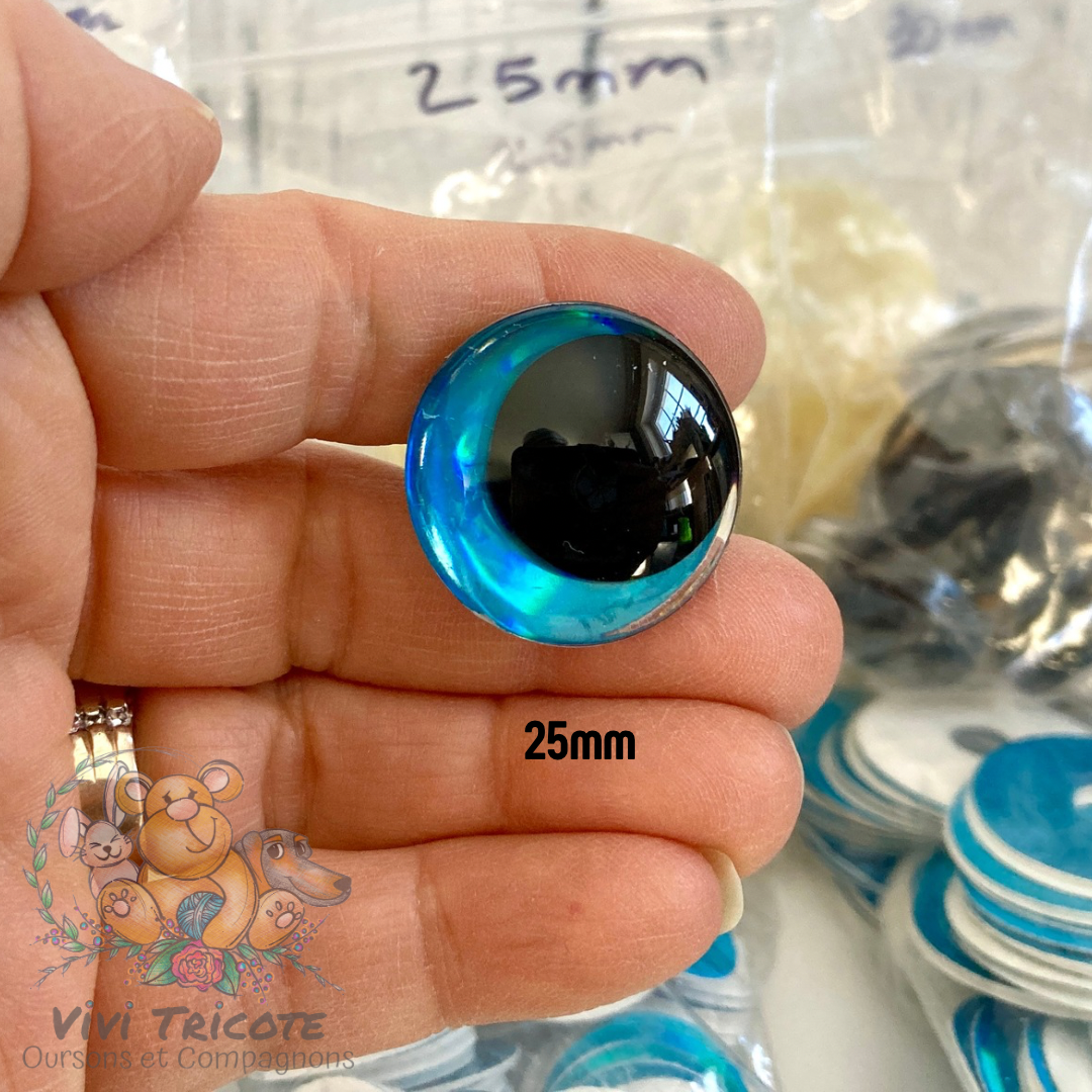 YEUX 3D DEMI-LUNE Bleu - 14mm - 16mm - 18mm - 20mm -25mm - 30mm -35mm
