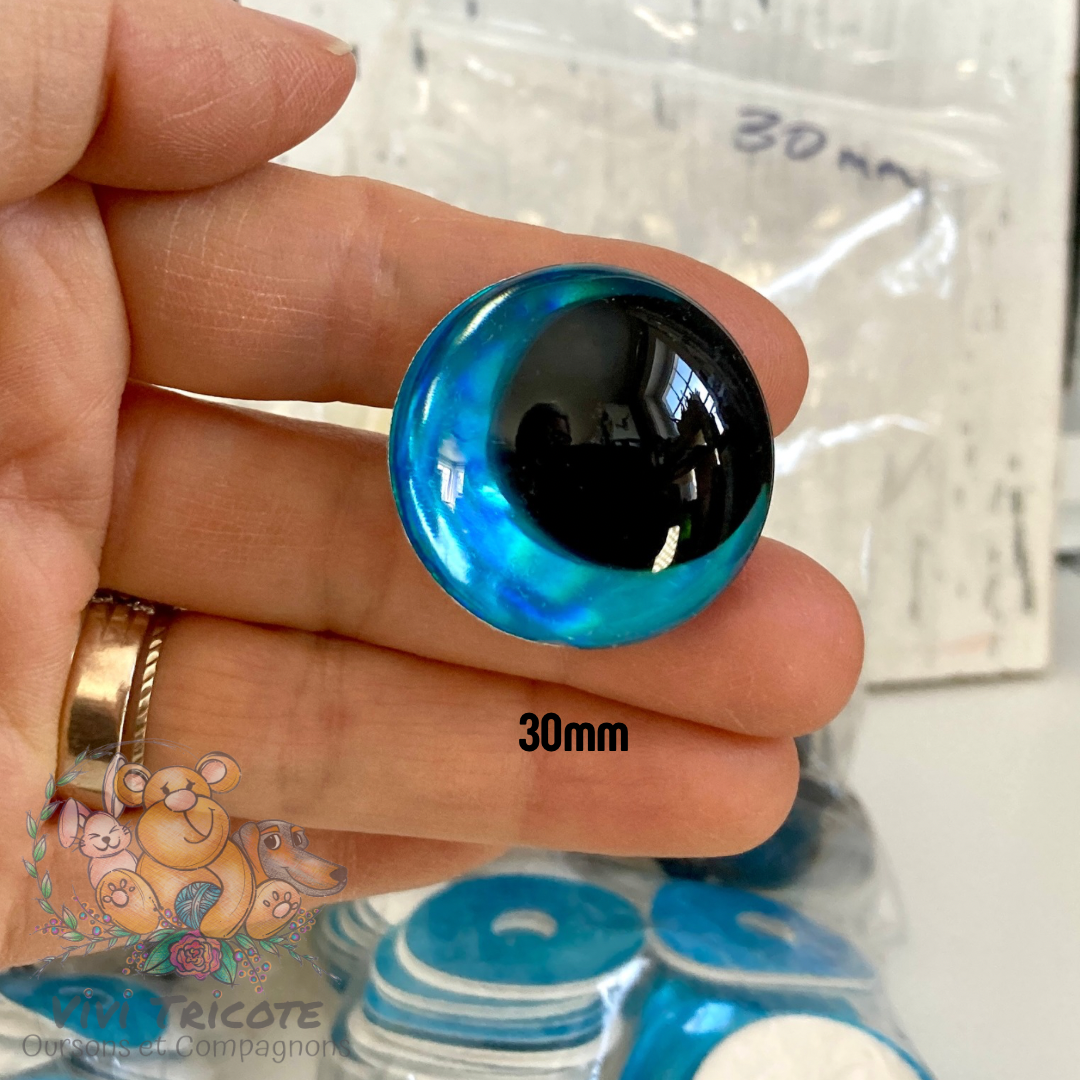 YEUX 3D DEMI-LUNE Bleu - 14mm - 16mm - 18mm - 20mm -25mm - 30mm -35mm