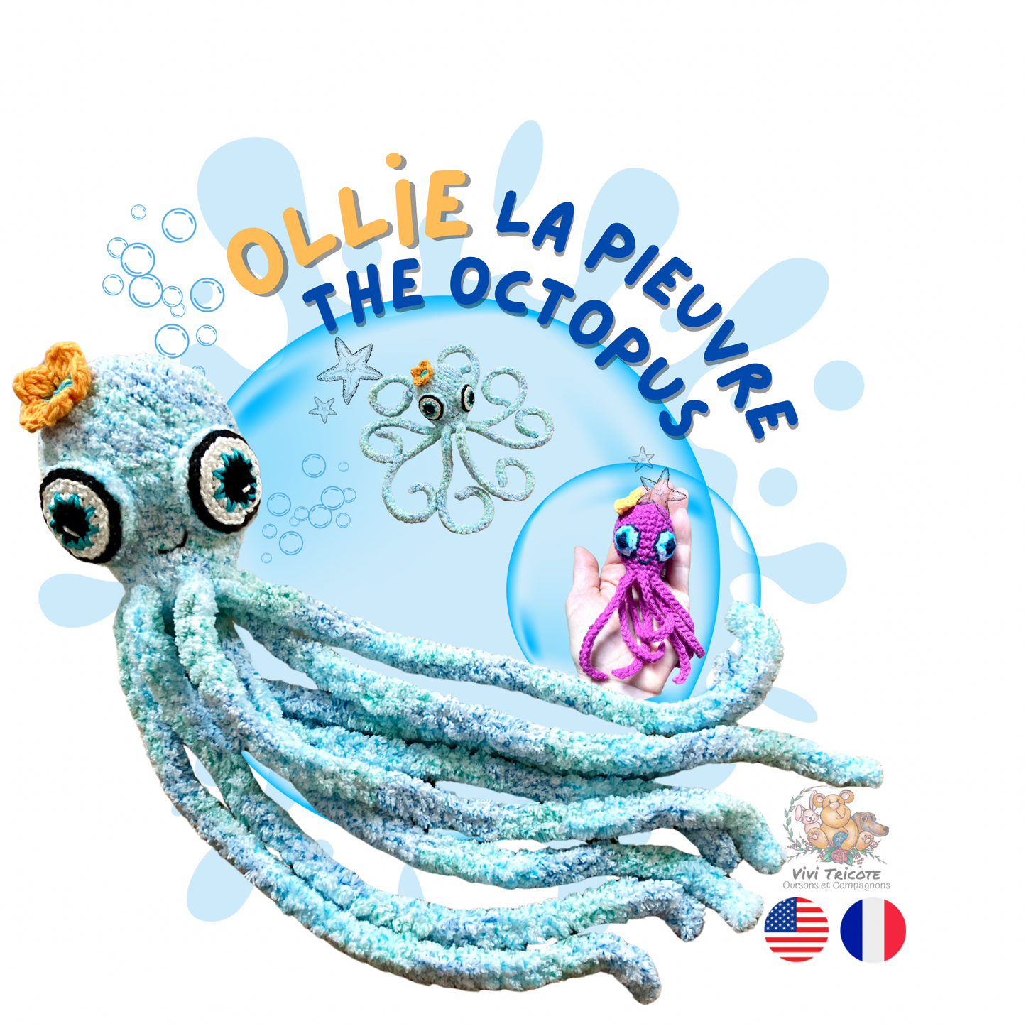 OLLIE LA PIEUVRE - PATRON AU CROCHET à télécharger, tutoriel PDF FRANÇAIS et ANGLAIS