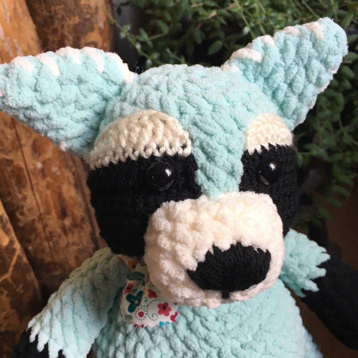 Muffin The RACOON with a BIG BELLY, turquoise and black, amigurumi friend of the boreal forest, can be personalized in born plushie