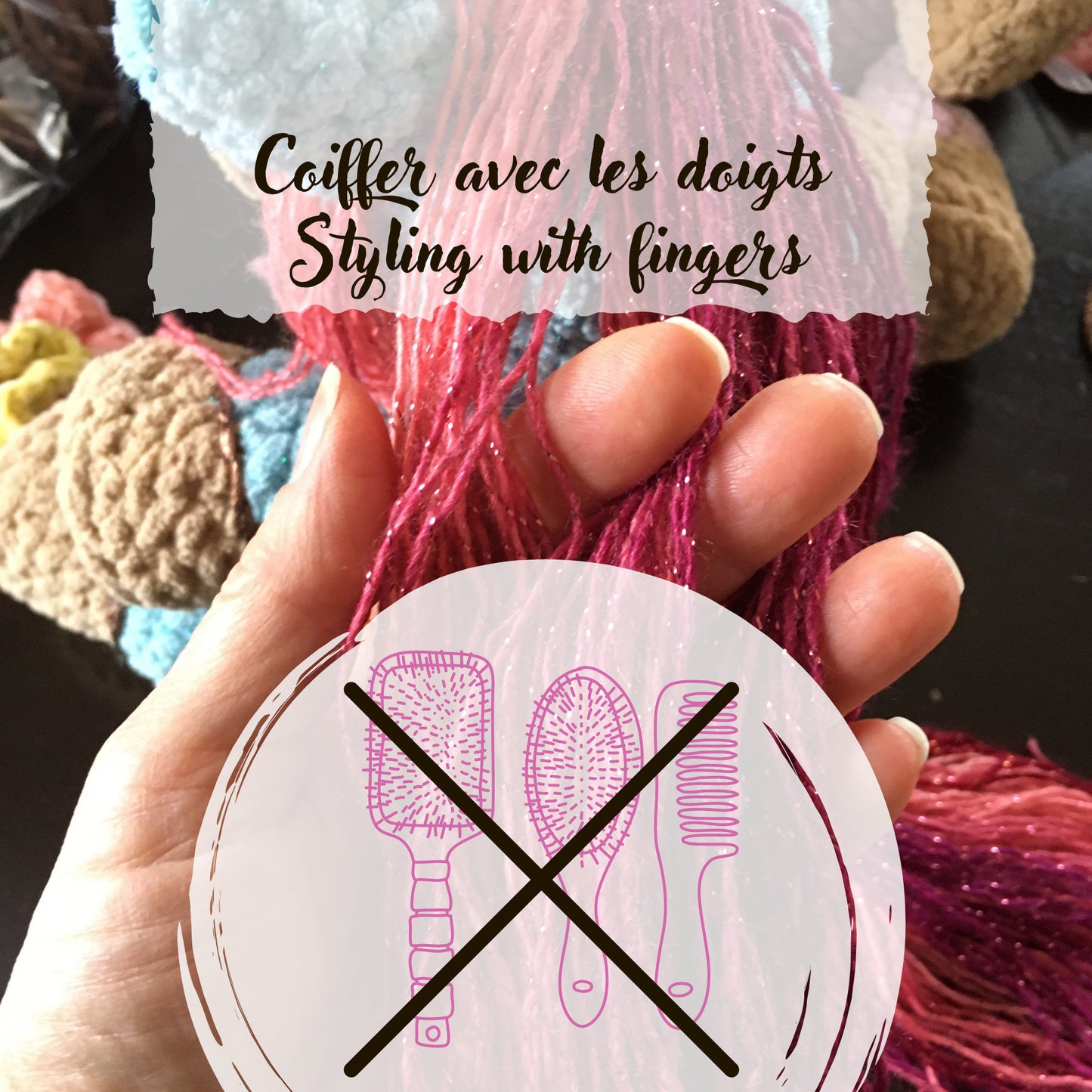 La PETITE LICORNE À COIFFER aux couleurs Aqua, peluche fait au crochet avec fil scintillants BLING-BLING